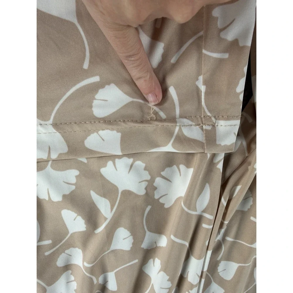 La Mer Luxe Palazzo Pants Medium Beige Ginkgo Leaf‎ Wide Leg Lounge Pajama